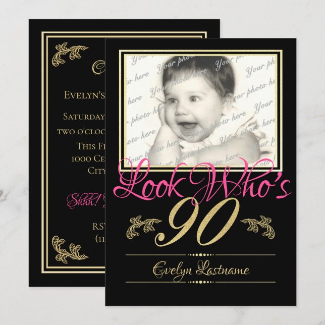 90th Birthday Photo Invitation (Front/Back)