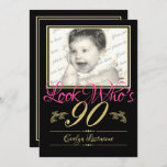 90th Birthday Photo Invitation<br><div class="desc">Look Who's Ninety photo frame birthday invitation with changeable accent colour.  Upload a favourite photo of any age and customise text for your party.</div>