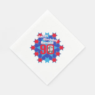90th birthday photo name red star lunch napkins