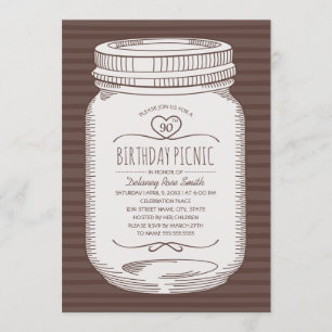 90th Birthday Picnic Party Rustic Mason Jar Invitation