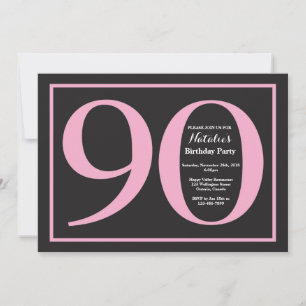 90th Birthday Pink and Black Chalkboard Invitation