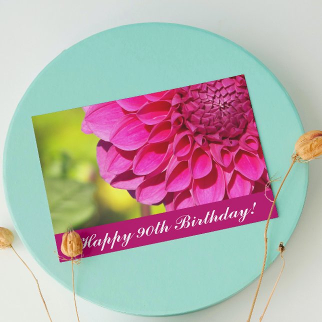90th Birthday Pink Dahlia Floral Birthday Card (In Situ)