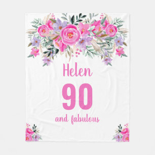 90th birthday pink floral fleece blanket