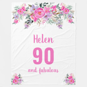 90th birthday pink floral fleece blanket