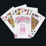 90th birthday pink floral playing cards<br><div class="desc">Elegant 90th birthday playing cards with a pink floral design. Personalise name,  age and text.</div>