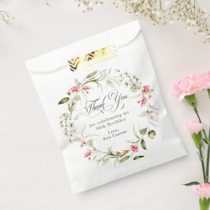 90th Birthday Pink Floral Thank You Favour Bags