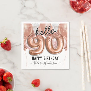90th Birthday Pink Glitter Balloons Napkins
