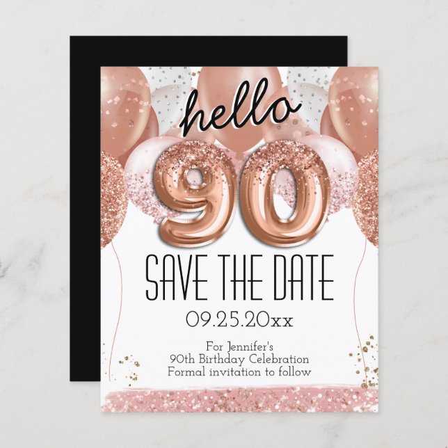 90th Birthday Pink Glitter Save the Date (Front/Back)