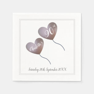 90th birthday pink heart balloon napkin