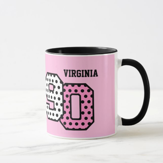 90th Birthday PINK POLKA DOTS Custom Name V04H Mug (Right)