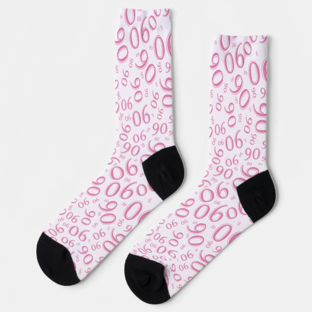 90th Birthday Pink Random Number Pattern 90 Socks (Left)
