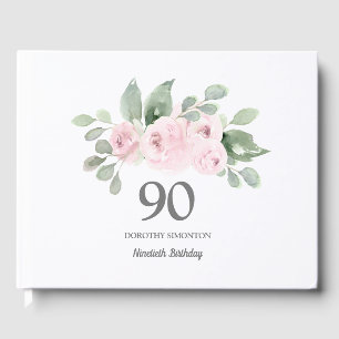 90th Birthday Pink Rose Floral Guest Book