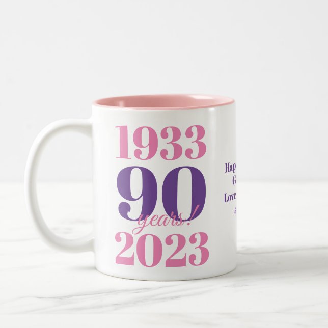 90th Birthday Pink Special Date Two-Tone Coffee Mug (Left)