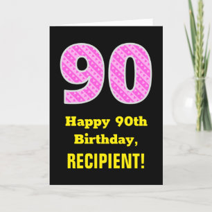 90th Birthday: Pink Stripes and Hearts "90" + Name Card