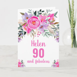 90th birthday pink watercolor floral card