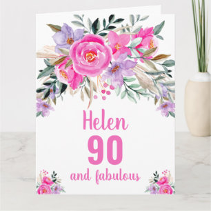 90th birthday pink watercolor floral card