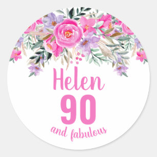 90th birthday pink watercolor floral classic round sticker