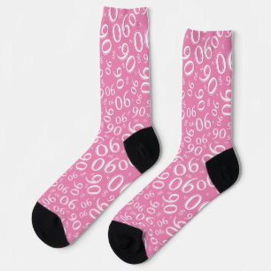 90th Birthday Pink/White Random Number Pattern 90 Socks