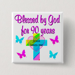 90TH BIRTHDAY PRAYER 15 CM SQUARE BADGE