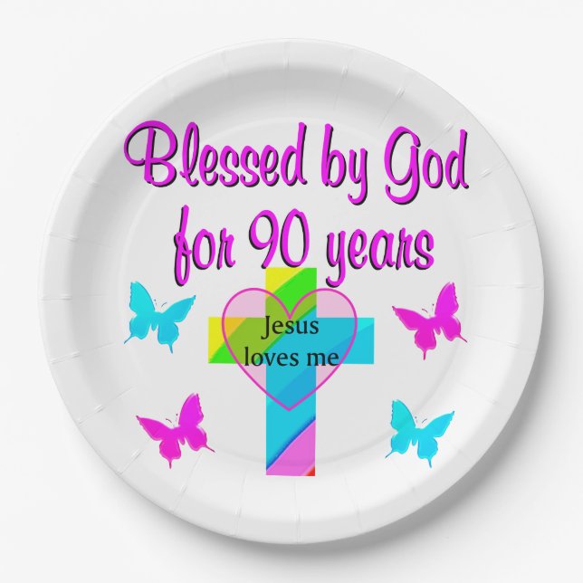 90TH BIRTHDAY PRAYER PAPER PLATE (Front)