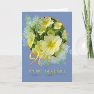 90th Birthday Primroses and blue Card
