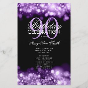 90th Birthday Program Lights Purple Menu