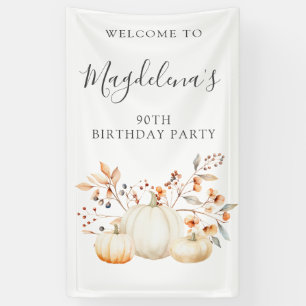 90th Birthday Pumpkin Fall Leaves Vertical Outdoor Banner