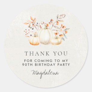 90th Birthday Pumpkin Thank You Favour Classic Round Sticker