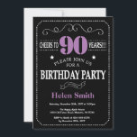 90th Birthday Purple and Black Chalkboard Invitation<br><div class="desc">90th Birthday Invitation Purple and Black Typography. Chalkboard. Black and White Background. Adult Birthday. Male Men or Women Birthday. Kids Boy or Girl Lady Teen Teenage Bday Invite. 13th 15th 16th 18th 20th 21st 30th 40th 50th 60th 70th 80th 90th 100th. Any Age. For further customisation, please click the "Customise...</div>