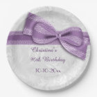 90th Birthday Purple Damask and Faux Bow