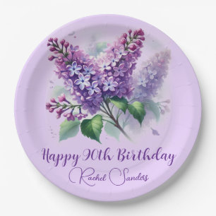 90th Birthday Purple Lilac Flowers Spring Paper Plate