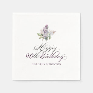 90th Birthday Purple Lilac Spring Flower Cocktail Napkin