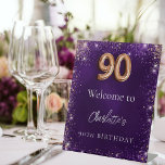 90th birthday purple sparkles welcome pedestal sign<br><div class="desc">A welcome sign for a girly and glamourous 90th birthday party.  A deep purple background decorated with faux sparkles. The purple colour is uneven. Personalise and a name.</div>