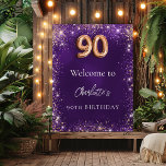 90th birthday purple sparkles welcome poster<br><div class="desc">A welcome poster for a girly and glamourous 90th birthday party.  A deep purple background decorated with faux sparkles. The purple colour is uneven. Personalise and a name.</div>