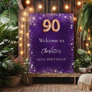90th birthday purple sparkles welcome poster
