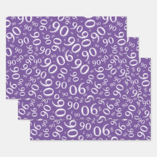 90th Birthday Purple & White Random Number Pattern Wrapping Paper Sheet