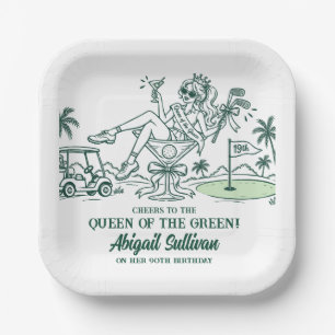90th Birthday Queen of the Green Funny Golf Paper Plate