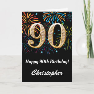 90th Birthday Rainbow Fireworks Black and Gold Card