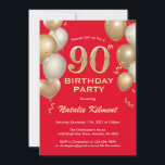 90th Birthday Red and Gold Glitter Balloons Invitation<br><div class="desc">90th Birthday Red and Gold Glitter Balloons Birthday Invitation. For further customisation,  please click the "Customise it" button and use our design tool to modify this template.</div>