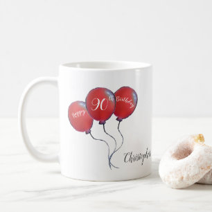 90th birthday red balloon gift coffee mug