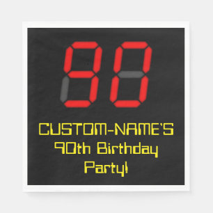 90th Birthday: Red Digital Clock Style "90" + Name Napkin