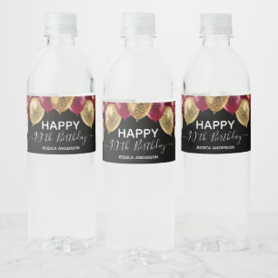 90th Birthday Red Gold Balloons Water Bottle Label