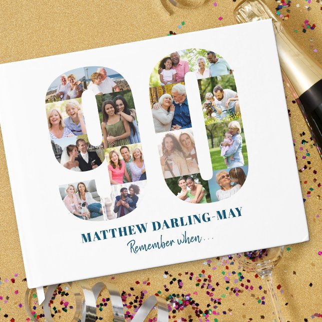 90th Birthday Remember When Number Photo Collage Guest Book (90th birthday guest book with photo collage in number 90 shape)