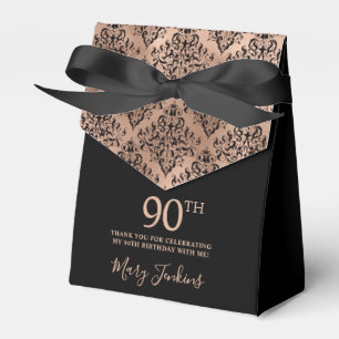 90th Birthday Rose Gold Damask Thank You Favour Box