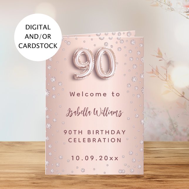 90th birthday rose gold diamonds welcome menu (Creator Uploaded)