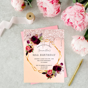 90th Birthday rose gold florals invitation Postcard