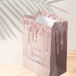 90th birthday rose gold glitter drips name medium gift bag<br><div class="desc">A gift bag for a feminine and glamourous 90th birthday.  A faux rose gold background with an elegant faux rose gold glitter drips,  paint drip look. The text: The name is written in dark rose gold with a modern hand lettered style script. Tempate for a date and age 90.</div>