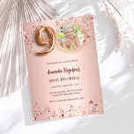 90th Birthday rose gold photo stars Invitation<br><div class="desc">A modern,  stylish photo invitation for a 90th birthday party.  A rose gold gradient background,  decorated with stars. Personalise and add your party details.</div>