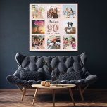 90th birthday rose gold pink custom photo collage faux canvas print<br><div class="desc">A unique gift for a 90th birthday, celebrating her life with a collage of 8 of your own photos, pictures. Personalise and add her name and a date. A chic rose gold, blush pink background. The name is written with a modern hand lettered style script, number 90 with a balloon...</div>