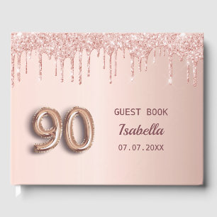 90th birthday rose gold pink drips guest book
